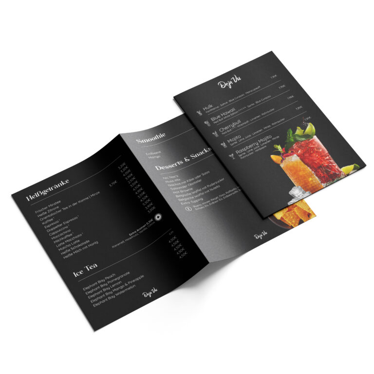 DejaVu Lounge Bar Münster Mockup Speisekarte und Mocktailkarte
