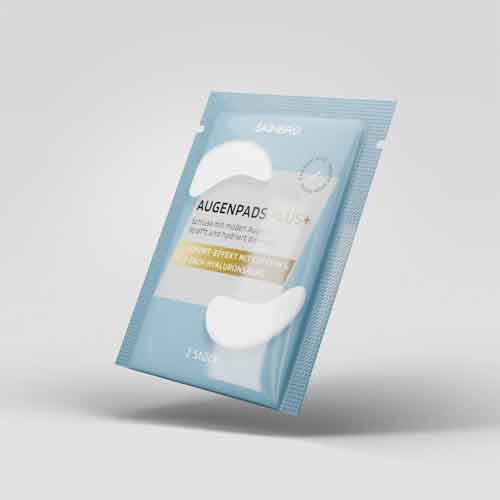 Skinbro Augenpads Plus mit Grafischer Darstellung und Inhaltsbeschreibung sowie Produktanzahl auf der 3D Verpackung