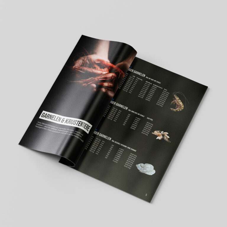 Grafikdesign Sortimentsliste von Garnelen & Krustentiere